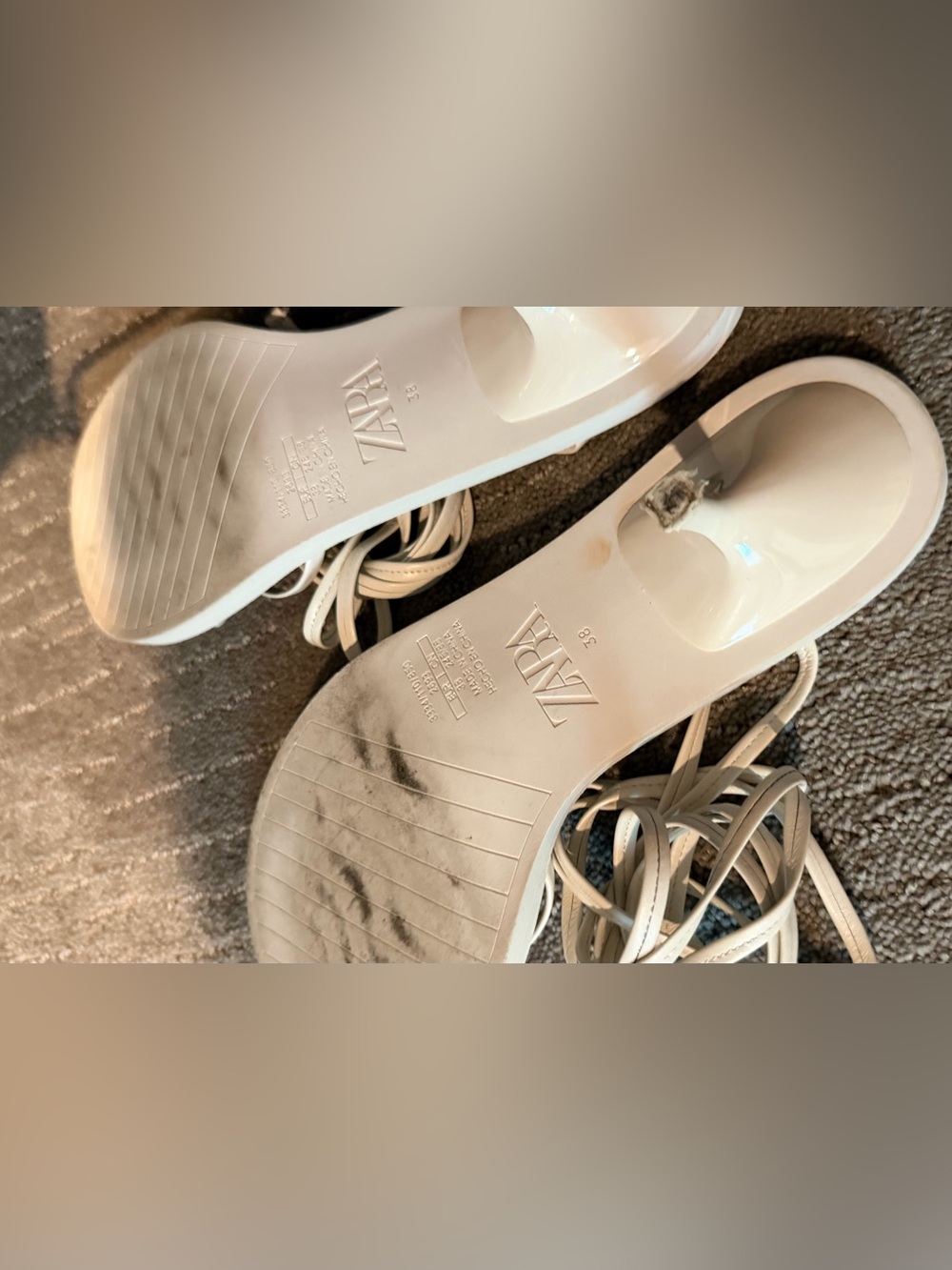 Zara White Strappy Ankle-Tie Kitten Heel Sandals. - Picture 4 of 4